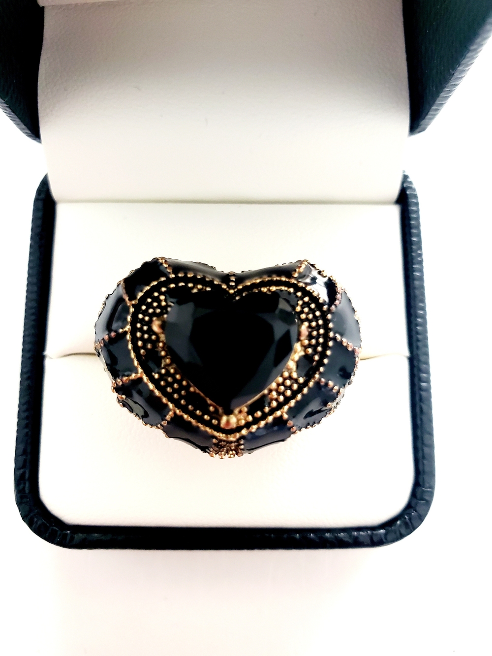 Black Heart Statement Ring with Gold Accents